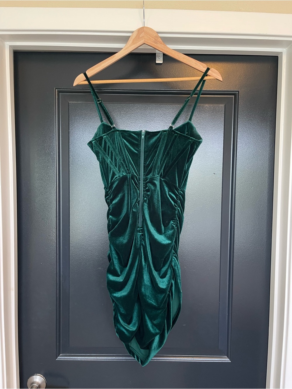 Windsor Deep Teal Velvet Ruched Mini Dress - Picture 4 of 5